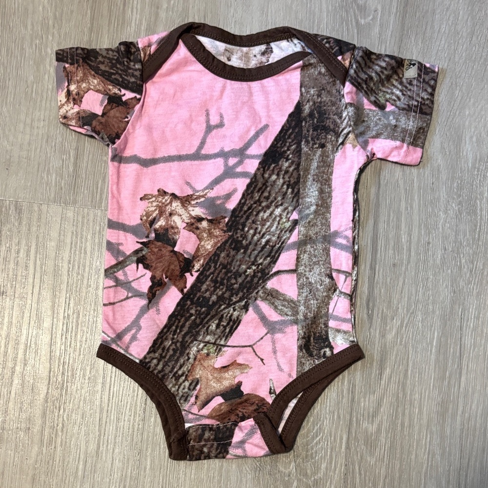 Pink and Brown Camouflage‎ Baby Onesie